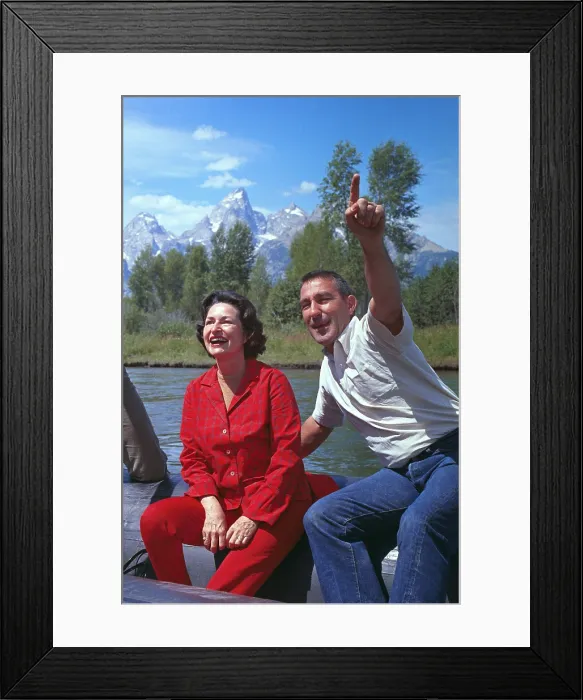Framed Print : First Lady, Lady Bird Johnson, rafting down the Snake River with Morris Udall during her visit to Grand Teton National Park. Mrs. Johnson was an early environmentalist. 1964 Framed Print : First Lady, Lady Bird Johnson, rafting down the Snake River with Morris Udall during her visit to Grand Teton National Park. Mrs. Johnson was an early environmentalist. 1964