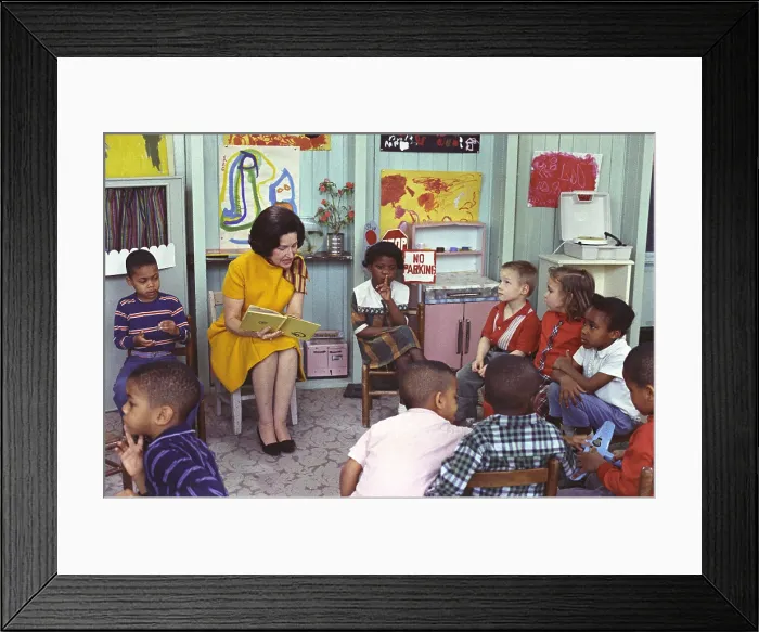 Framed Print : LBJ's Great Society programs. Lady Bird Johnson visits classroom for Project Head Start in the Kemper School, in Washington, D.C Framed Print : LBJ's Great Society programs. Lady Bird Johnson visits classroom for Project Head Start in the Kemper School, in Washington, D.C