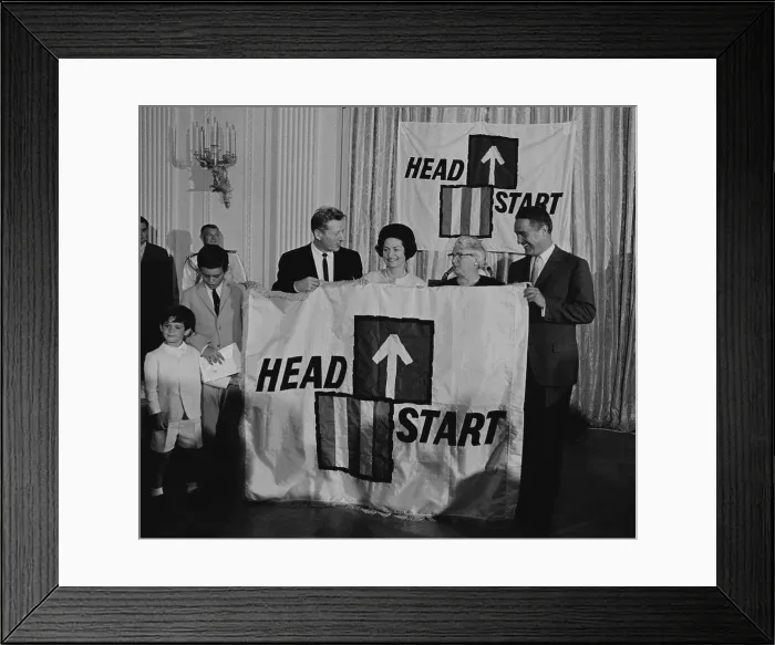 Framed Print : LBJ's Great Society programs. Ceremony for National Head Start program. Holding the sign are actor Danny Kaye, Lady Bird Johnson, Mrs Framed Print : LBJ's Great Society programs. Ceremony for National Head Start program. Holding the sign are actor Danny Kaye, Lady Bird Johnson, Mrs