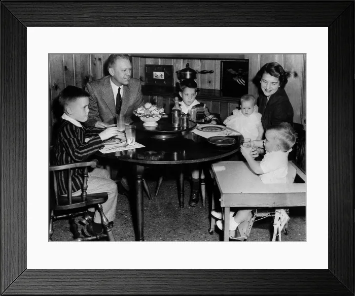 Framed Print : Michigan Representative Gerald Ford has dinner with wife Betty and their four children Mike, Jack, Susan, and Steve Framed Print : Michigan Representative Gerald Ford has dinner with wife Betty and their four children Mike, Jack, Susan, and Steve