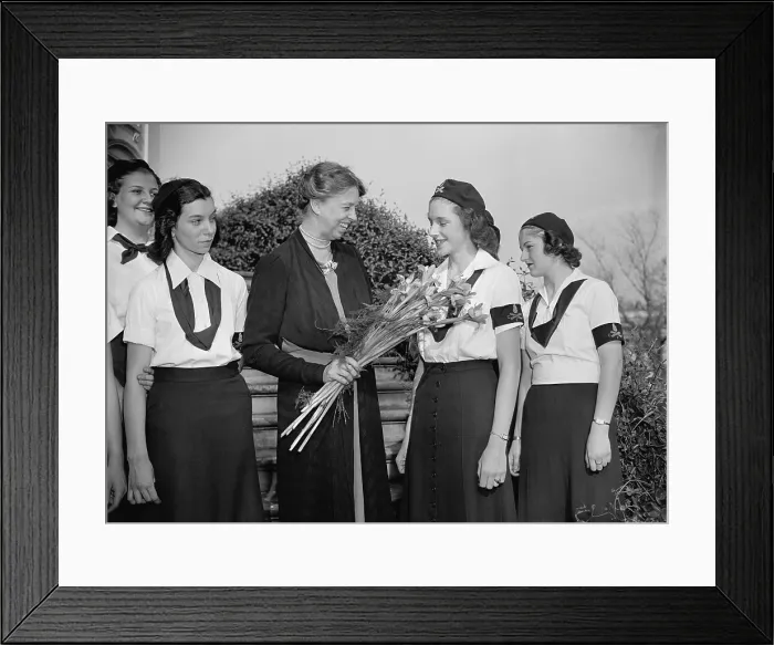 Framed Print : Eleanor Roosevelt greets Camp Fire Girls at the White House. April 15, 1948. (BSLOC_2013_6_58) Framed Print : Eleanor Roosevelt greets Camp Fire Girls at the White House. April 15, 1948. (BSLOC_2013_6_58)