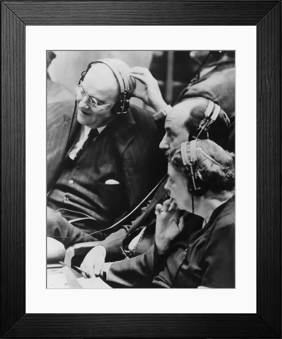 Framed Print : Eleanor Roosevelt as a delegate to the newly founded United Nations in 1946. With her are Adlai Stevenson and John Foster Dulles. (BSLOC_2013_6_62)