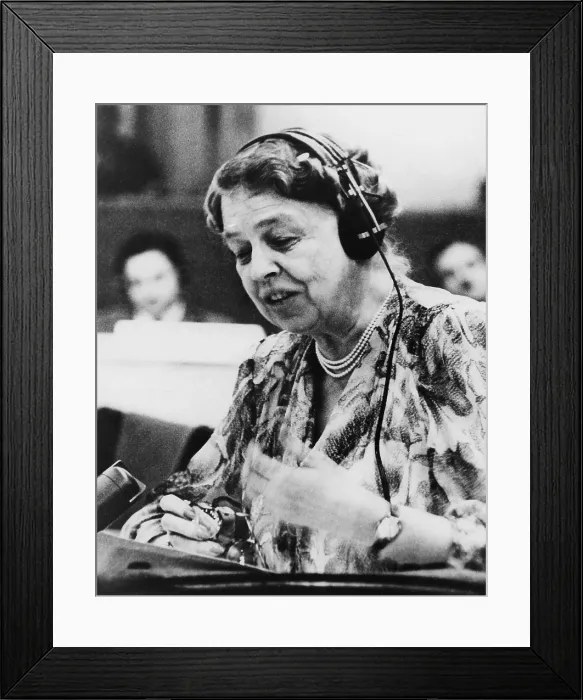 Framed Print : Eleanor Roosevelt attending a United Nations session in 1946. She was unanimously elected chair of UN Committee on Human, Social and Cultural Concerns. (BSLOC_2013_6_63)