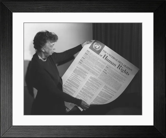 Framed Print : Eleanor Roosevelt holding United Nations Universal Declaration of Human Rights. 1949. She was chair of UN Human Rights Commission that produced the document. (BSLOC_2013_6_65)