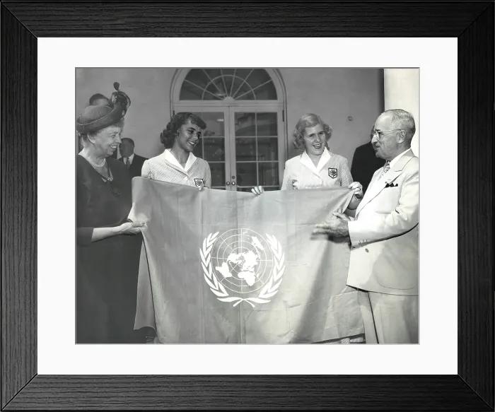 Framed Print : Eleanor Roosevelt and 4-H Club girls present Pres. Truman a UN Flag. Sept. 7, 1950. (BSLOC_2013_6_67) Framed Print : Eleanor Roosevelt and 4-H Club girls present Pres. Truman a UN Flag. Sept. 7, 1950. (BSLOC_2013_6_67)
