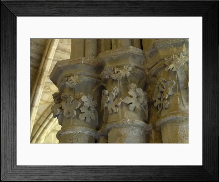 Framed Print : Monastery of Veruela. 1146. SPAIN. Vera de Moncayo. Detail of grapes and vine leaves in the cloister. Cistercian art. Sculpture. AISA / Everett Collection**US SALES ONLY**
