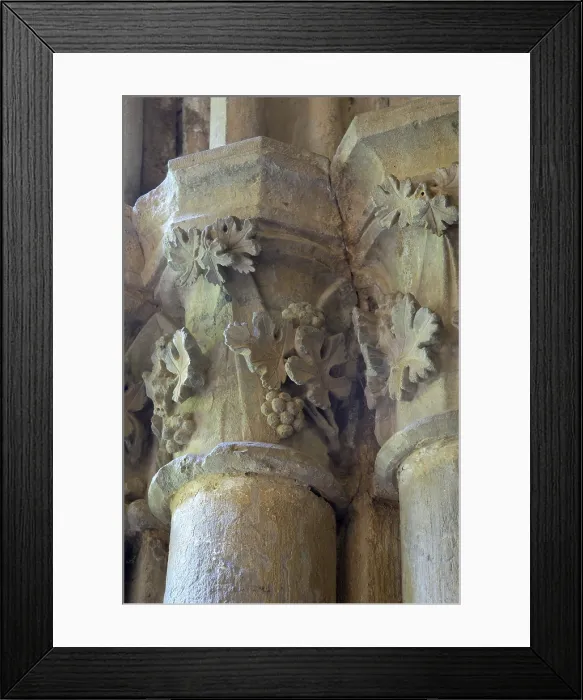 Framed Print : Monastery of Veruela. 1146. SPAIN. Vera de Moncayo. Detail of grapes and vine leaves in the cloister. Cistercian art. Sculpture. AISA / Everett Collection**US SALES ONLY**
