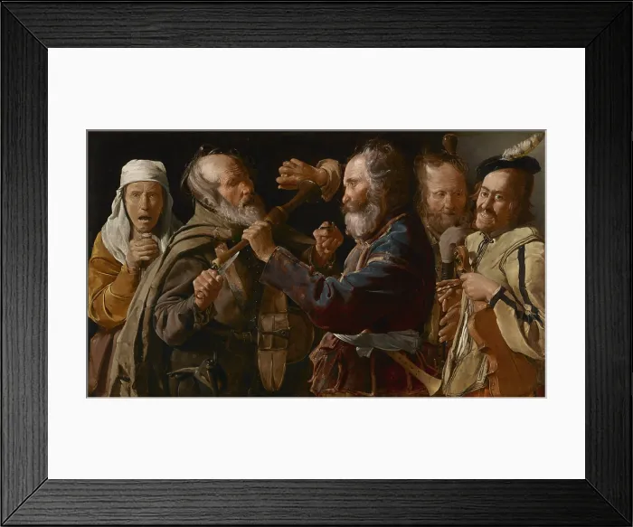 Framed Print : The Musicians Brawl, by Georges de La Tour, 1625-30, French painting, oil on canvas. Two street musicians fight, perhaps over territory to play their instruments Framed Print : The Musicians Brawl, by Georges de La Tour, 1625-30, French painting, oil on canvas. Two street musicians fight, perhaps over territory to play their instruments