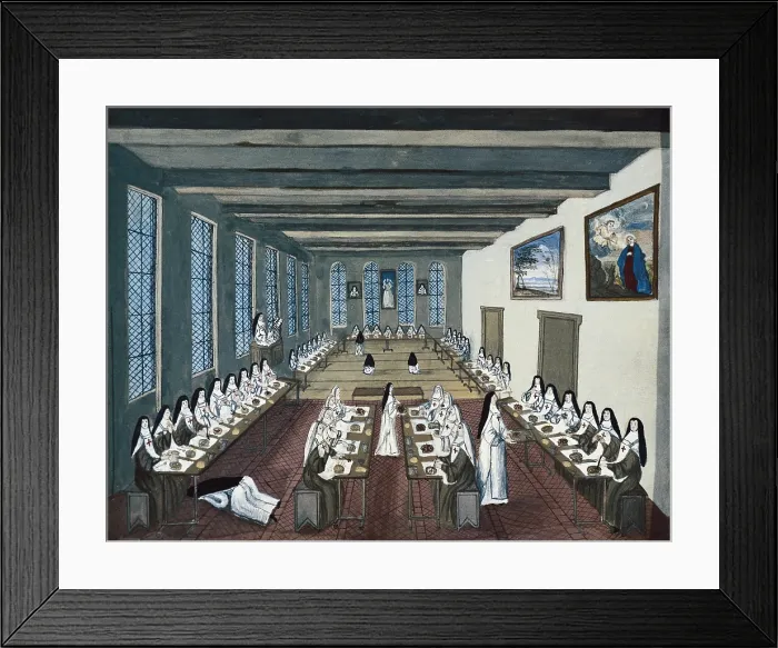 Framed Print : COCHIN, Louise Madeleine (1686-1767). The Abbey of Port Royal des Champs. View of the Refectory. ca. 1709 - 1710. Engraving. FRANCE. Versailles. National Museum of Versailles