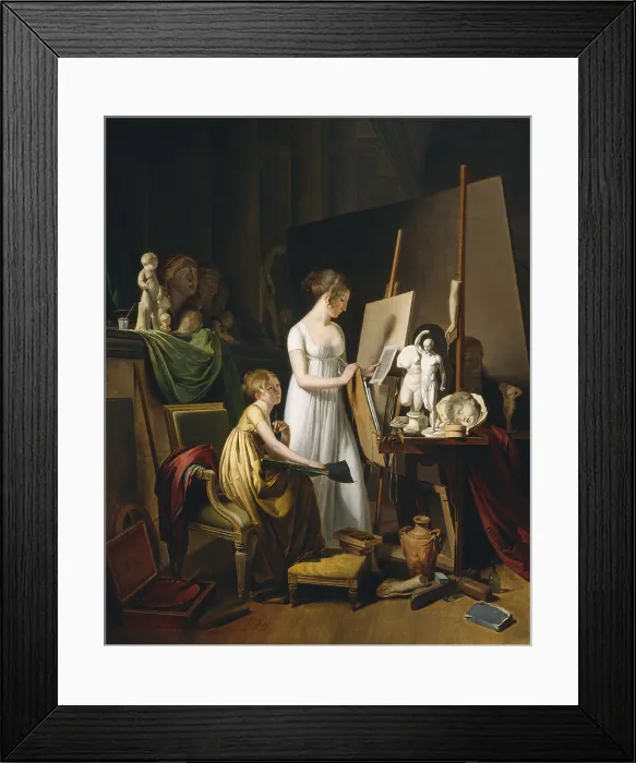 Framed Print : A Painter's Studio, by Louis-Leopold Boilly, 1800, French painting, oil on canvas. Domestic scene of a mother and child in art's studio (BSLOC_2016_6_179)
