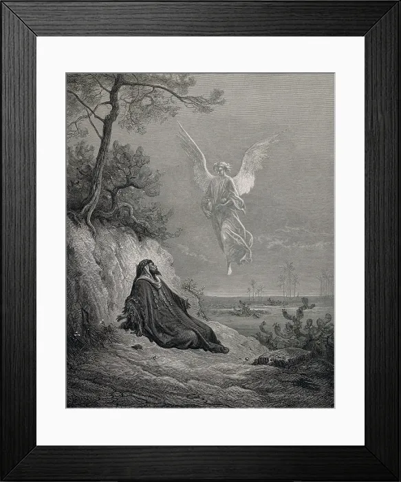Framed Print : Dore, Paul Gustave (1832-1883). La Sainte Bible. 1866. The prophet Elijah fed by an angel. Engraving. - Coleccion Gasca / Iberfoto / Everett Collection (324854)**US SALES ONLY**