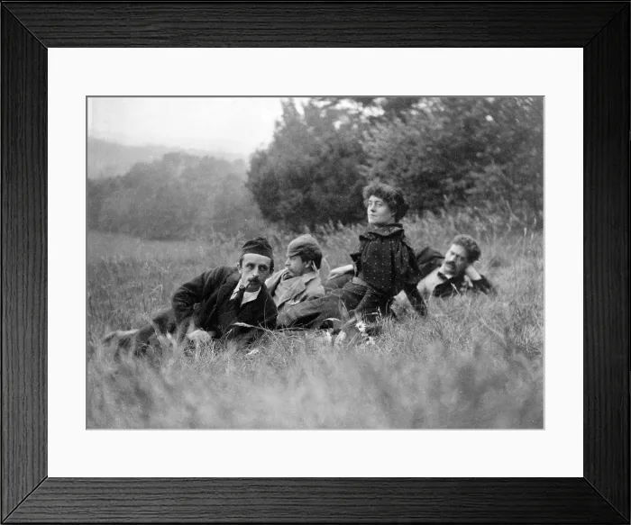 Framed Print : Barrie, J. M. (James Matthew), 1860-1937 with a group of men and women. Published in 'Allahakbarries, ' a book Barrie printed for his friends in 1893
