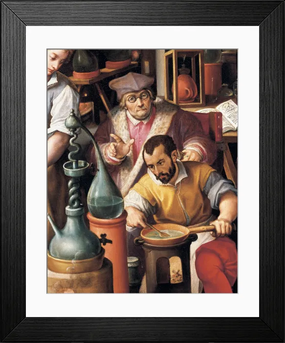 Framed Print : STRADANO, Giovanni (1523-1605). The Laboratory of Alchemy. ca. 1570. Lower right detail. Wolrk located at the Francis I's chamber.. Renaissance art. Cinquecento. Painting Framed Print : STRADANO, Giovanni (1523-1605). The Laboratory of Alchemy. ca. 1570. Lower right detail. Wolrk located at the Francis I's chamber.. Renaissance art. Cinquecento. Painting