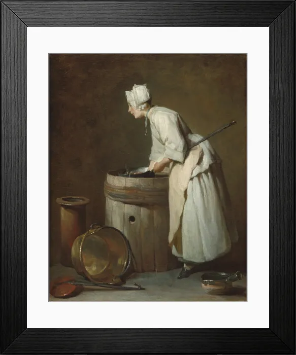 Framed Print : The Scullery Maid, by Jean-Simeon Chardin, 1738, French painting, oil on canvas. Scullery maids were the lowest-ranked and often the youngest of the female servants Framed Print : The Scullery Maid, by Jean-Simeon Chardin, 1738, French painting, oil on canvas. Scullery maids were the lowest-ranked and often the youngest of the female servants