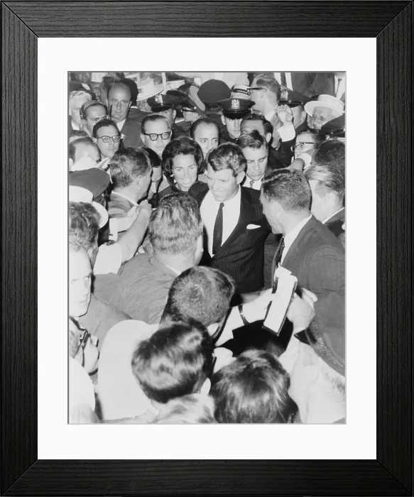 Framed Print : Robert F. Kennedy, with wife Ethel, are mobbed during his nomination as New York State's Democratic Senatorial candidate in 1964