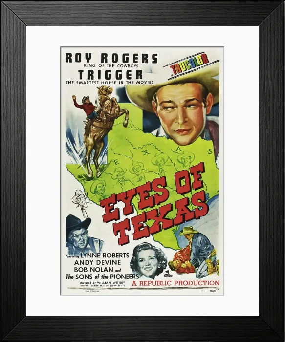 Framed Print : EYES OF TEXAS, first, second, third from left: Andy Devine, Roy Rogers, Lynne Roberts, 1948