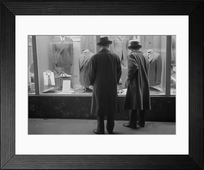 Framed Print : Two men window shopping in Glen Echo, Maryland. 1939
