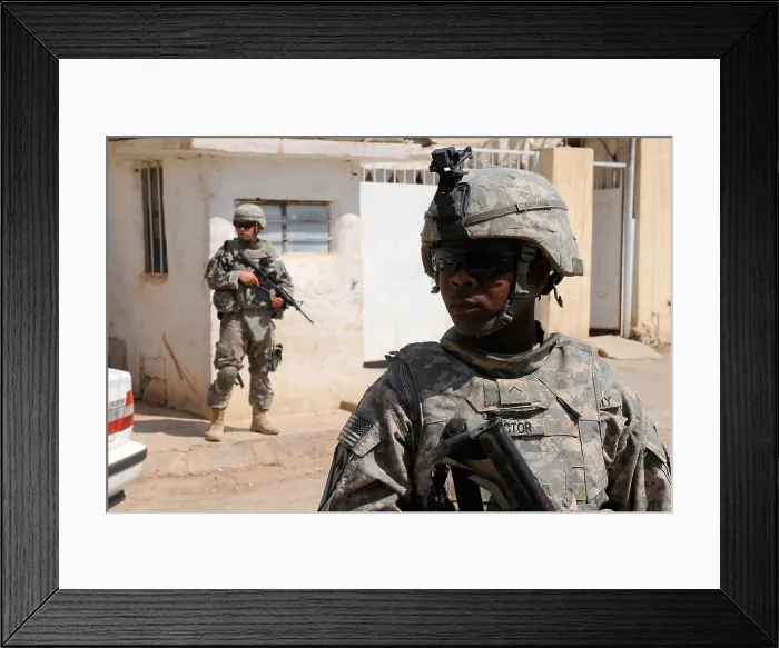 Framed Print : US Army soldiers on patrol in Kirkuk Iraq. May 17 2009. (BSLOC_2011_12_159)