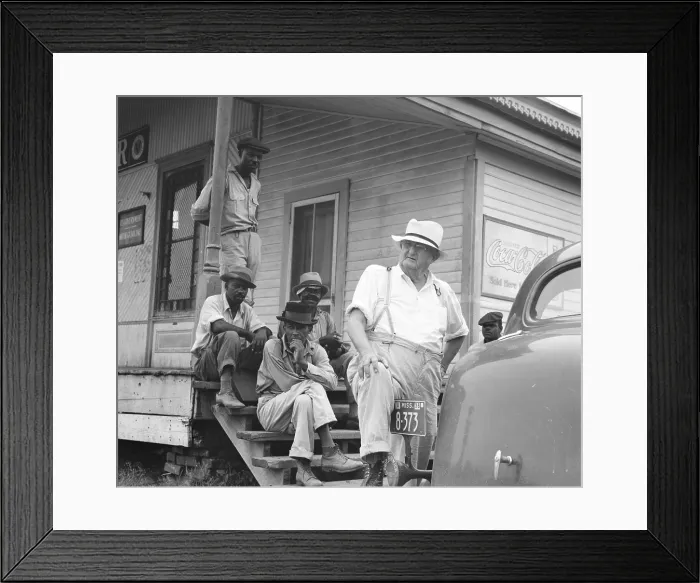 Framed Print : Mississippi Delta planation owner stands with African Americans. June 1936. Photograph by Dorothea Lange. (BSLOC_2013_6_84)