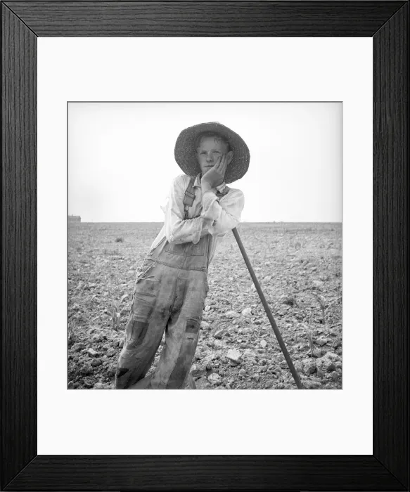Framed Print : Poor white farm boy leaning on his hoe in North Carolina. July 1936. Photograph by Dorothea Lange. (BSLOC_2013_6_87) Framed Print : Poor white farm boy leaning on his hoe in North Carolina. July 1936. Photograph by Dorothea Lange. (BSLOC_2013_6_87)