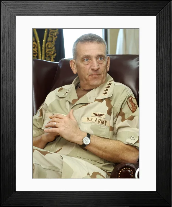 Framed Print : General Tommy Franks Commander of U.S. Central Command in Afghanistan. Photo taken in his office in Tampa Florida on Jan. 4 2002. Photo by:Everett Collection(BSLOC_2011_6_128)