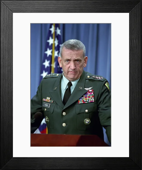 Framed Print : General Tommy Franks Commander of U.S. Central Command in Afghanistan holds a press briefing at the Pentagon Washington D.C. on Oct