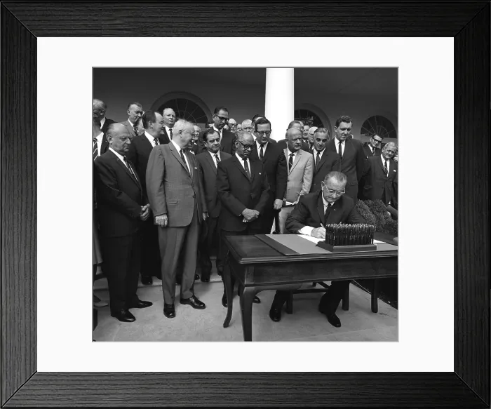 Framed Print : LBJ's Great Society programs. President Lyndon Johnson signing of bill establishing the a new cabinet level Department of Housing and Urban Development (HUD). Sept. 9, 1965 Framed Print : LBJ's Great Society programs. President Lyndon Johnson signing of bill establishing the a new cabinet level Department of Housing and Urban Development (HUD). Sept. 9, 1965
