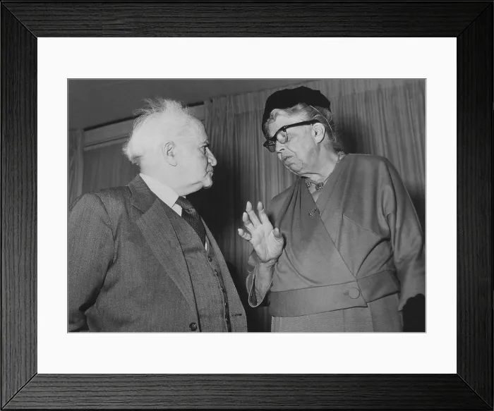 Framed Print : Eleanor Roosevelt and David Ben Gurion in Israel. He lead the Post WW2 Jewish community in Palestine, and was the first Prime Minister of Israel. Feb. 1962. (BSLOC_2013_6_79) Framed Print : Eleanor Roosevelt and David Ben Gurion in Israel. He lead the Post WW2 Jewish community in Palestine, and was the first Prime Minister of Israel. Feb. 1962. (BSLOC_2013_6_79)