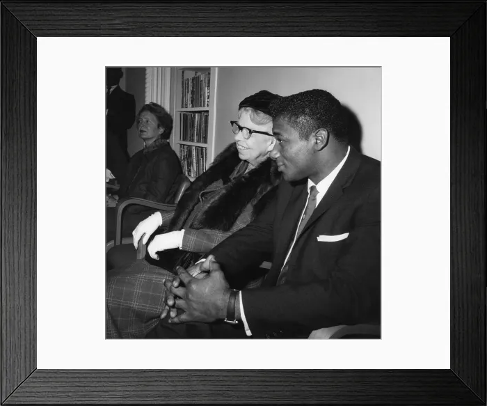 Framed Print : Eleanor Roosevelt talks with boxer, Floyd Patterson. Jan.23, 1962 Framed Print : Eleanor Roosevelt talks with boxer, Floyd Patterson. Jan.23, 1962