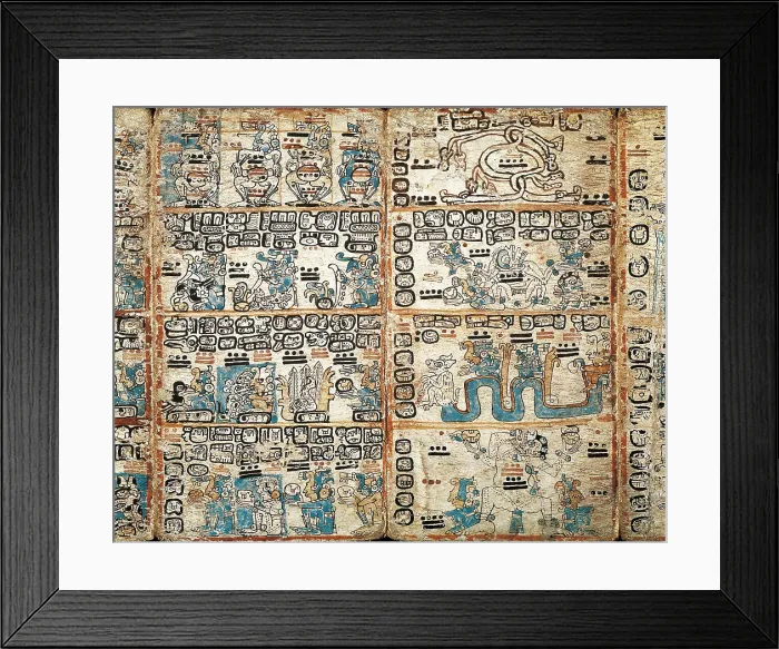 Framed Print : Trocortesian or Madrid Codex. s.XIV. Hunting and agriculture scenes and several rituals. Maya art. Miniature Painting. SPAIN. Madrid. America's Museum. Proc: MEXICO