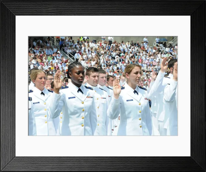 Framed Print : Cadets at the Coast Guard Academy's 128th commencement exercises take their oath of office and officially become ensigns New London Conn. May 20 2009. (BSLOC_2011_12_367)
