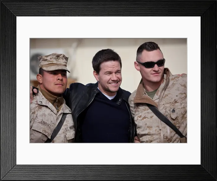 Framed Print : Mark Wahlberg visits Marines at Camp Leatherneck Afghanistan Dec. 19 2010. (BSLOC_2011_12_372)