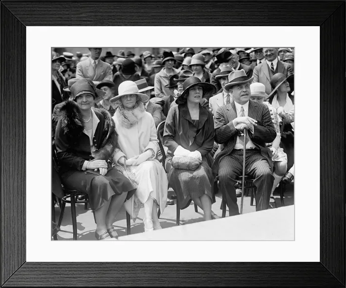 Framed Print : Alice Roosevelt Longworth sits between her Husband, powerful Speaker of the House, Nicholas Longworth and Mrs. William Borah, wife of Senator William Borah. Mrs