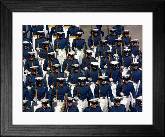 Framed Print : Cadets march in formation during a ceremony at the US Air Force Academy. June 5 1984. (BSLOC_2011_12_320) Framed Print : Cadets march in formation during a ceremony at the US Air Force Academy. June 5 1984. (BSLOC_2011_12_320)