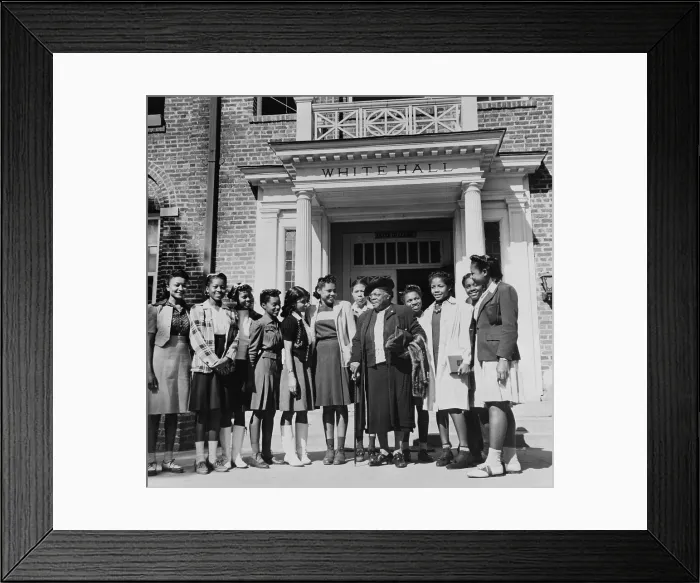 Framed Print : Dr. Mary Bethune (1875-1955) saying goodbye to a group of students after resigning as president of the Bethune-Cookman College in 1943