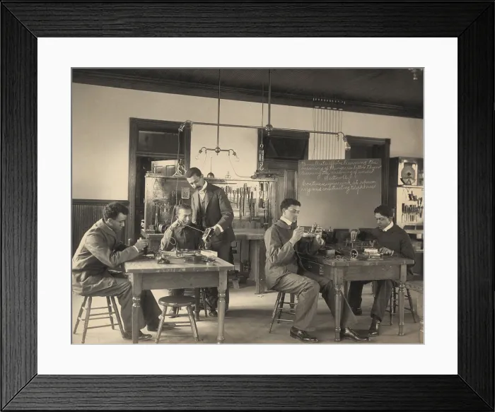 Framed Print : Students constructing telephones at Hampton Institute. African American higher education stressed practical skills and services, to counter employment discrimination for blacks