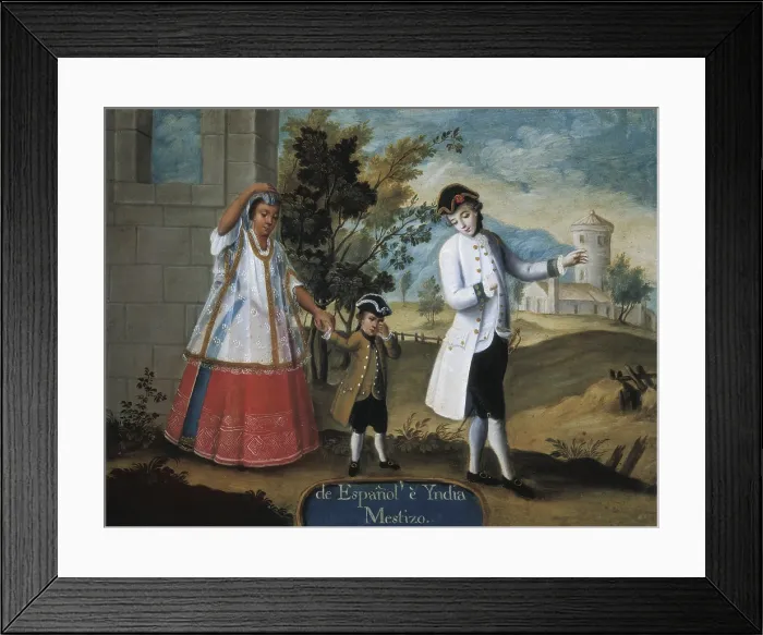 Framed Print : From Spanish man and Indian woman, Mestizo. ca. 1775 - 1800. Oil on copper. Casta paintings. Mexican school. Colonial baroque. Painting. SPAIN. Madrid. America's Museum