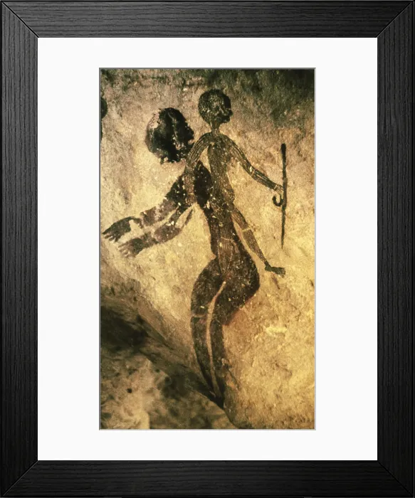 Framed Print : ALGERIA. Tassili N'Ajjer. Depicting people from the age of the round-heads (circa 4000-1500 BC). Neolithic art. Cave Framed Print : ALGERIA. Tassili N'Ajjer. Depicting people from the age of the round-heads (circa 4000-1500 BC). Neolithic art. Cave