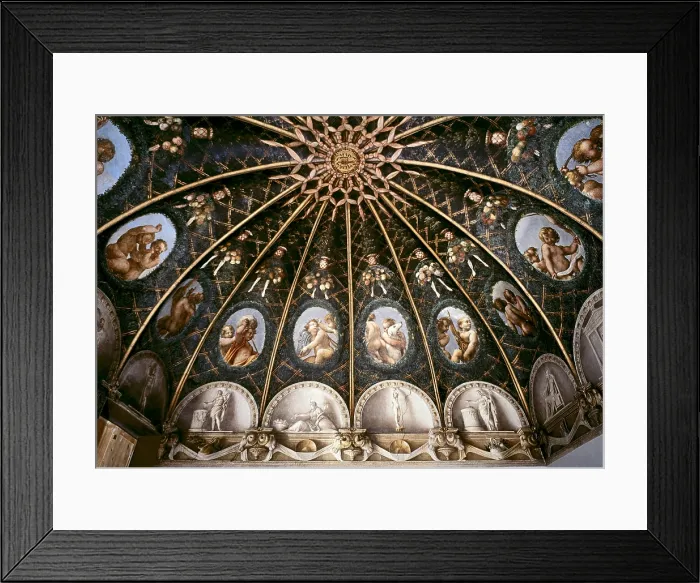 Framed Print : CORREGGIO, Antonio Allegri, also called (1489-1534). Camera di San Paolo. 1519. ITALY. Parma. Convent of St. Paul. Ceiling decorated with cupids. Renaissance art. Cinquecento