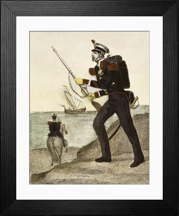 Framed Print : Spain (1833). Carabiniers of coasts and borders. Litography. SPAIN. Madrid. National Library. - M.C.Esteban / Iberfoto / Everett Collection (483157)**US SALES ONLY**