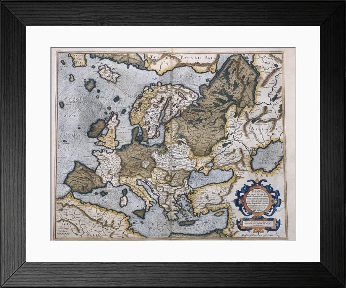 Framed Print : MERCATOR, Gerhard Kremer, called Gerardus (1512-1594). Flemish mathematician and cartographer. Map of Europe. 1589. Engraving. - J
