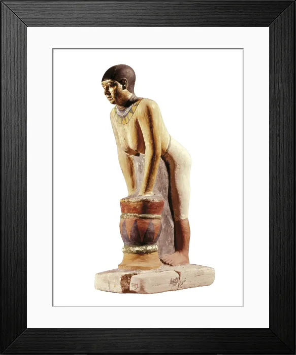 Framed Print : Maiden Filtering Beer. 25th c. BC. 5th dynasty. Painted limestone. Egyptian art. Old Kingdom. Sculpture on rock. ITALY. Florence. National Museum of Archaeology