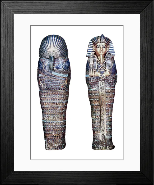 Framed Print : Sarcophagus for the viscera. 1375 - 1358 BC. 18th Dynasty. Made in plated wood with golden sheets inlaid. From the Tut-Ankh-Amun's treasure. Egyptian art. New Kingdom