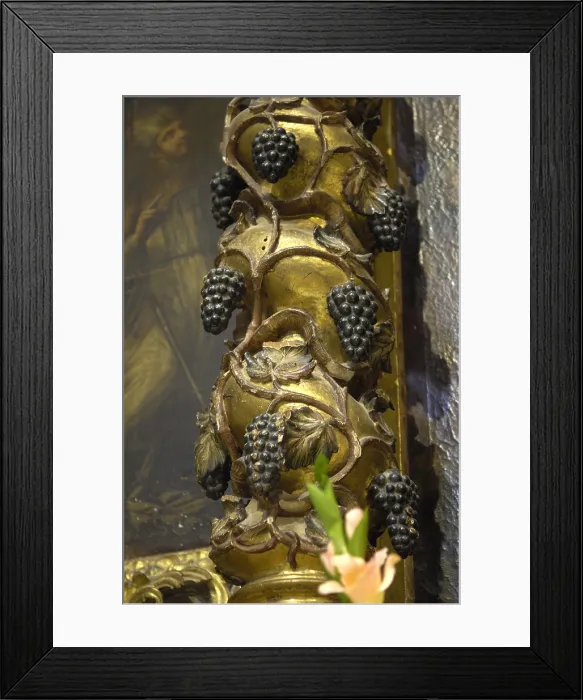 Framed Print : SPAIN. Cariena. Church of Our Lady of Assumption. Detail of grapes on the baroque altarpice. AISA / Everett Collection**US SALES ONLY**
