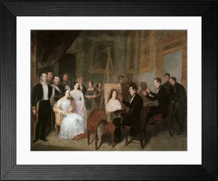 Framed Print : ESQUIVEL Y SUAREZ DE URBINA, Antonio Maria (1806-1857). Esquivel in his study paints the portrait of Isabella II. 1848. Oil on canvas. SPAIN. Sevilla. Fine Arts Museum. - P