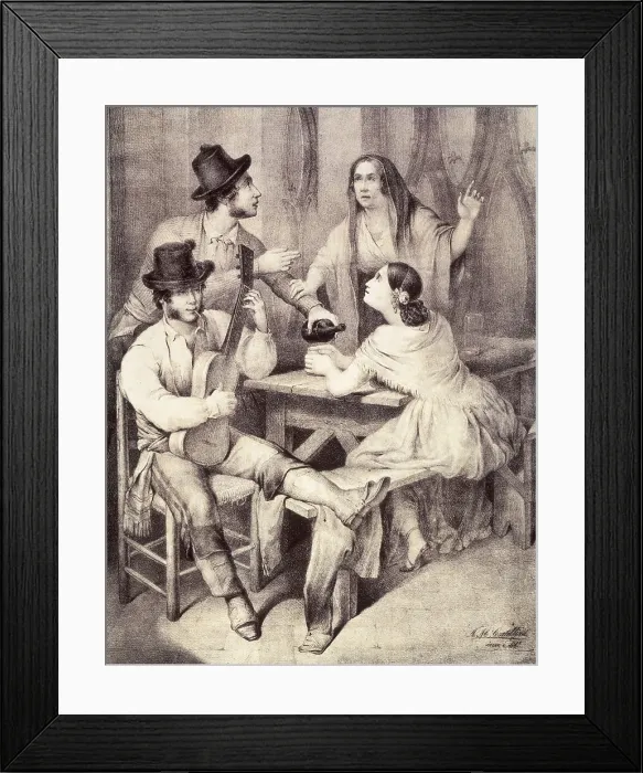 Framed Print : CORTELLINI, Angel Maria (1819-1887). Bar scene. Spanish school. 19th century. Engraving. SPAIN. Madrid. Museo Nacional del Romanticismo. - P