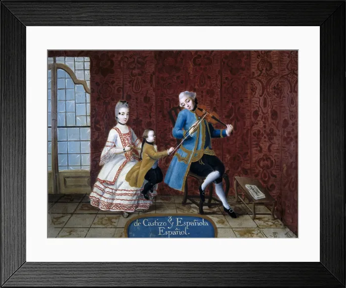 Framed Print : From Castizo and Spanish: Spanish. Painting num. 3. Casta paintings. Mexican school. Colonial baroque. Painting. SPAIN. Madrid. America's Museum