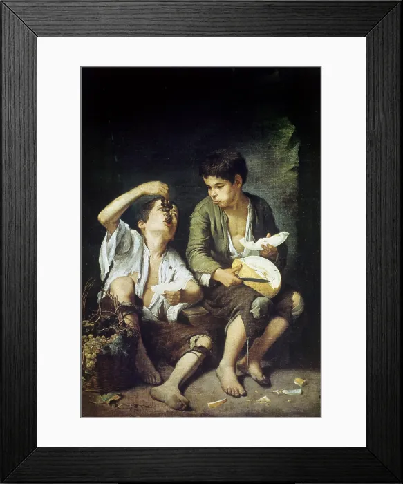Framed Print : MURILLO, Bartolome Esteban (1617-1682). Baggar Boys Eating Grapes and Melon. 1645 - 1646. Baroque art. Oil on canvas. GERMANY. Munich. Alte Pinakothek (Old Pinacotheca)