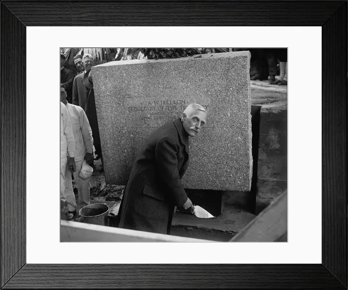 Framed Print : Andrew Mellon (1855-1937), Secretary of the Treasury, laying cornerstone of Internal Revenue Building on May 20, 1929