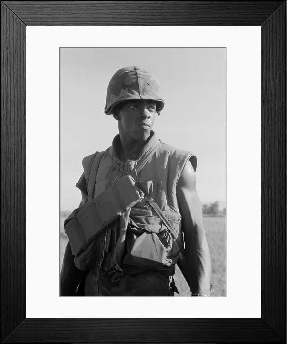Framed Print : Vietnam War. African American Marine on patrol 8 miles south of the city of Da Nang. Oct. 30, 1969